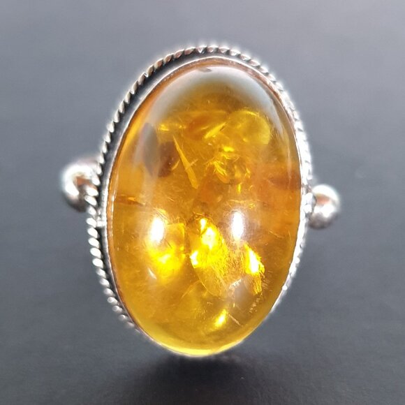 Beautiful Vintage Large Natural Baltic Amber 925 Sterling Silver Cocktail Ring - Picture 6 of 13